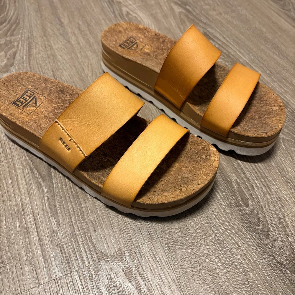 REEF Cushion Vista Hi Platform Slide Sandals - Natural - Size 7 Tan Brown